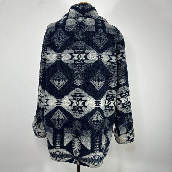 Lauren Ralph Lauren Jacket Women's L Blue Aztec Fleece Shawl Collar Western 90s - Picture 8 of 11